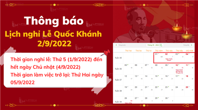 THÔNG BÁO LỊCH NGHỈ LỄ QUỐC KHÁNH 2/9/2022